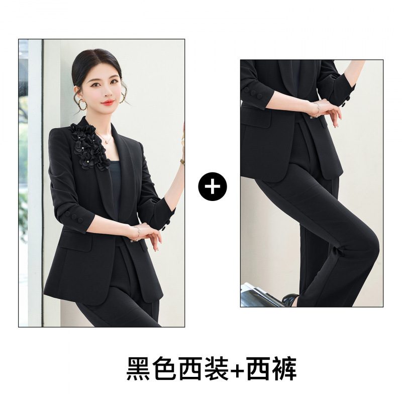 Black suit with slightly flared trousers