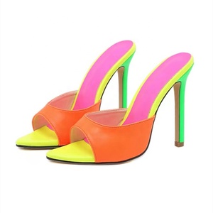 2022 Summer New Design Mixed Color Pointy Toe Thin High Heel Shoes <b>Slip</b>-on Women Sexy Slippers Heel - Product Image 6