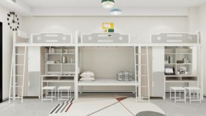 Mobilier africain pour <span class=keywords><strong>étudiant</strong></span>s Lit mezzanine moderne en bois Lit triple superposé Lit double pour filles avec placard de rangement Utilisation en <span class=keywords><strong>appartement</strong></span> scolaire - Product Image 6