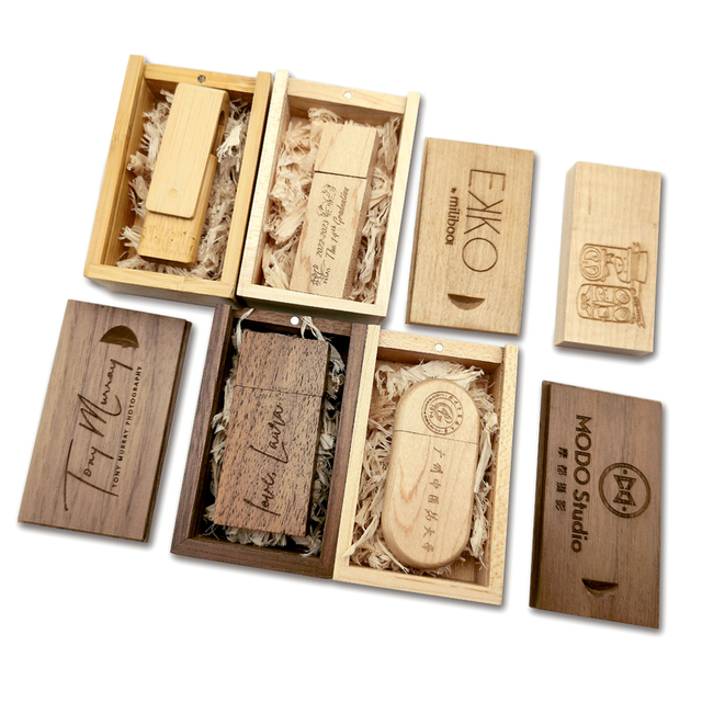Factory Price Wood USB With Custom Engraving Logo Wooden USB Flash Drive 8G 16G 32G 64G 128GB With Wood Box