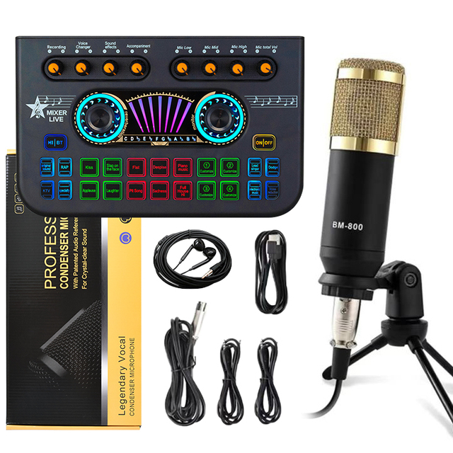 Professional BM800 Studio Condenser Microphone Set Noise Cancelling Lightweight Omni-directional Microphone Stand Recording Live