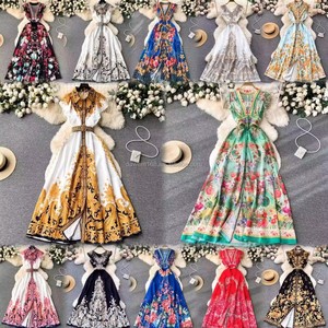 Váy midi nữ bền vững, kiểu dáng thường ngày, thoáng khí, mùa xuân, cổ đứng, chất liệu dệt ren, giặt được, màu đen trắng, họa tiết empire, năm 2025 - Product Image 4