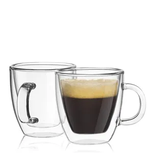 Çift cidarlı cam yalıtımlı kupa seti 250ml kahve kupalar kahve bardak