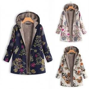 Nuove Donne di Modo di Inverno di Autunno del Cotone di Lino di Stampa Del Fiore Della Chiusura Lampo Casuale Caldo Top In Pile Peluche Addensare Cappotto <span class=keywords><strong>Giacca</strong></span> - Product Image 5