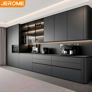 Set di Mobili da Cucina Gourmet Moderni Neri Salvaspazio Personalizzati Jerome Factory con Bar per Colazione per Appartamenti e Hotel - Product Image 1