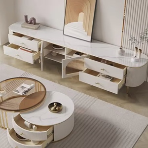 <span class=keywords><strong>Meuble</strong></span> <span class=keywords><strong>TV</strong></span> de Luxe Moderne en Promotion, Ensemble Table Basse Ronde Rétractable, Mobilier Élégant pour <span class=keywords><strong>Salon</strong></span> – Vente en Gros - Product Image 2