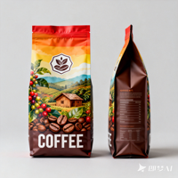 Sac à café écologique personnalisé, pochette à fond plat recyclable avec valve de dégazage unidirectionnelle et fermeture éclair, emballage de café durable