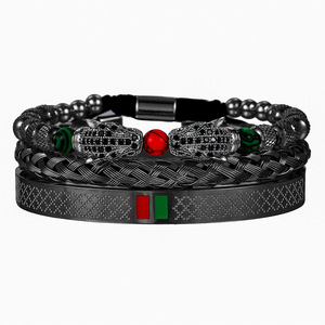 Pulseira de aço inoxidável luxuosa C&J, joia de zircônia com contas de leopardo para homens, conjuntos de pulseiras trançadas personalizadas de <span class=keywords><strong>macrame</strong></span>, novo design - Product Image 4