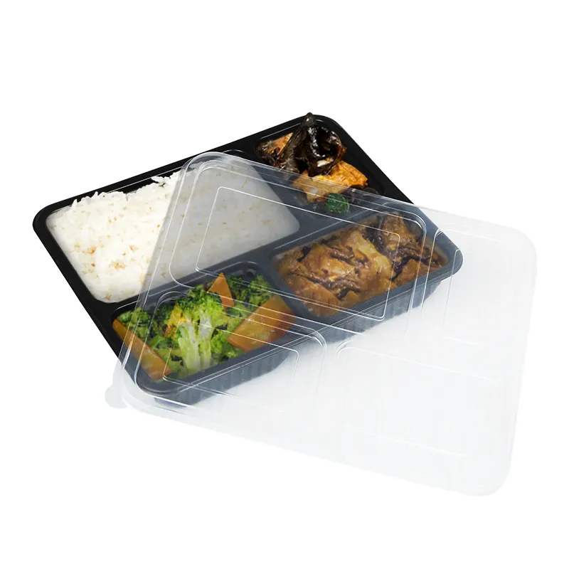 使い捨て電子レンジ対応持ち帰り用食品PP4コンパートメントプラスチックコンテナ食品包装トレイランチボックス用