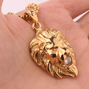 Collana con Pendente a Forma <span class=keywords><strong>di</strong></span> <span class=keywords><strong>Leone</strong></span> in <span class=keywords><strong>Oro</strong></span> 18k Stile Punk, Gioielli Hip-Hop in Acciaio Inossidabile, Ciondolo a Testa <span class=keywords><strong>di</strong></span> <span class=keywords><strong>Leone</strong></span> da 25mm con Catena a Maglia - Product Image 2