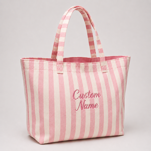 Wholesale Custom Large Capacity Pink And <b>White</b> Canvas <b>Bag</b> Custom 3D Embroidery Letter Logo Stripe Canvas Tote <b>Bag</b> - Product Image 1