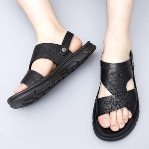 Sandales en cuir décontractées pour hommes grandes tailles, sandales de plage à double usage, chaussures en cuir véritable pour hommes - Product Image 4