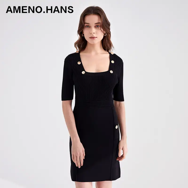 Dresses Long Dress Long Custom Wholesale Square Collar Knitted Dresses Casual For Women Long Knitted Dress