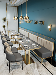 Banquette de restaurant en cuir en forme de U avec structure en bois massif, design moderne pour hôtel, salle à manger, bar à domicile - Product Image 4