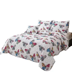 Homes bedding butterfly pattern patchwork bedspread 3pcs polyester bedding set with pillowcases