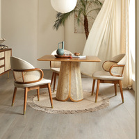 Table à manger carrée en bois massif de chêne de style nordique Wabi-Sabi, design tressé en bambou, multifonctionnelle pour la maison, le restaurant, les personnes âgées