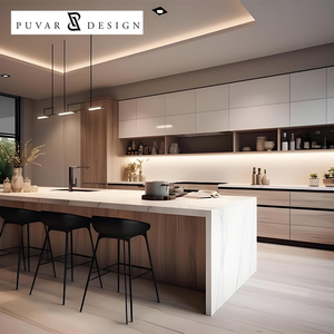 Gabinete de Cocina de <span class=keywords><strong>Madera</strong></span> Contrachapada Negra de Lujo Personalizado, Encimera de Cuarzo, Gabinete de Cocina Modular de <span class=keywords><strong>Madera</strong></span> Moderna, Isla de Cocina, Juego Completo - Product Image 2
