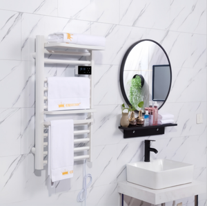 Sèche-serviettes électrique mural en tube rond en aluminium 6063 avec régulateur de température inclinable pour salle de bain - Product Image 3