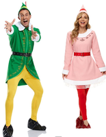Costume de cosplay complet pour couple d'elfes de Noël, costume d'elfe vert long pour homme, robe rose pour femme, pour fête de Noël, tenue de jeu de rôle pour couple