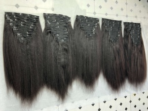Prezzo all'ingrosso a buon mercato 100 capelli umani Remy doppia Clip diritta crespa disegnata nelle estensioni dei capelli Yaki Hair - Product Image 5