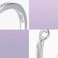Venta al por Mayor de Anillos de Aro de Plata de Ley S925 con Centro de Circonita Cúbica, Pulidos, para Promesa, Boda o Aniversario