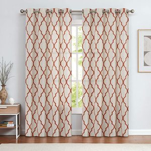 Rosso <span class=keywords><strong>su</strong></span> Beige Marocchino Mattonelle di <span class=keywords><strong>Stampa</strong></span> Tende per il Salone Quadrifoglio Lino Misto Lino Tessuto Geometria Reticolo Anelli di Tenuta sulla parte superiore - Product Image 2