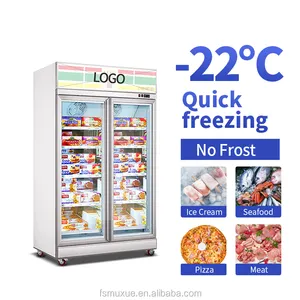 MUXUE Double Doors Glass Door Display Freezer For Store Commercial Refrigerator With AD Board -white MX-XGG1250F-T