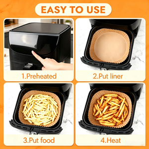 Papier de cuisson pour friteuse à air, grande capacité, ajustement parfait, 100 pièces, résistant à la graisse, antiadhésif, revêtement silicone, 5-7QT, nettoyage facile - Product Image 3