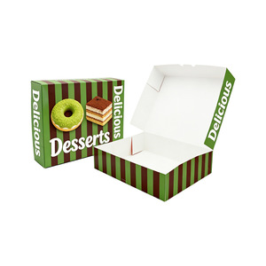 Boîte en papier kraft avec barrière anti-graisse enduite de PE, facile à assembler, adaptée aux aliments, pour la vente au détail de pâtisseries, gâteaux, beignets et desserts - Product Image 1