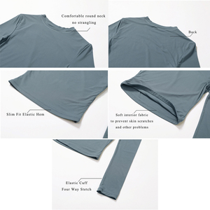 T-shirt Corta da <span class=keywords><strong>Donna</strong></span> Sexy Stile Casual <span class=keywords><strong>Fitness</strong></span> Taglio Aderente Girocollo con Logo Personalizzato Tinta Unita Sportiva Baby Tee Y2K Crop Top Neutro - Product Image 6