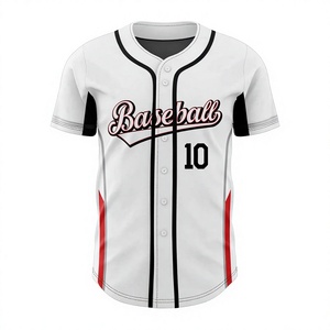 Custom Baseball Jersey White Black <b>Red</b> <b>Striped</b> V-Neck Short Sleeve Breathable Polyester Unisex Adult All Seasons Printed Team - Product Image 1
