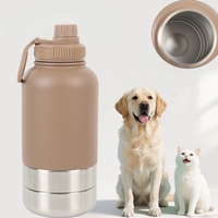 Bouteille d'eau de voyage pour chien et animal de compagnie, 32 oz, en acier inoxydable à double paroi isolée, moderne, étanche, avec bol 3 en 1, logo personnalisé