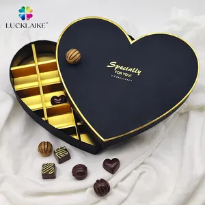 लक्जरी उपहार पैकेजिंग अनुकूलित वेलेंटाइन डे कार्डबोर्ड पैकेजिंग चॉकलेट उपहार लव ब्लैक हार्ट आकार के बक्से