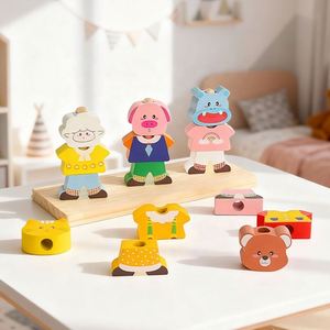 Wooden Children's 3D Fun Animal Dressing Toys Early Education Color Cognition Matching Parent-child Interactive <b>Puzzle</b> Toys - Product Image 4