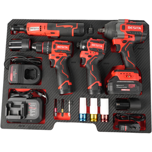 مجموعة أدوات كهربائية لاسلكية بدون فحمات 4 في 1: مفك براغي طرق، مفتاح ربط كهربائي، مثقاب كهربائي، وسقاطة - Product Image 3