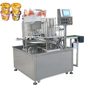 Máquina automática de embalagem e selagem de copos de Hummus rotativa para pasta de grãos de bico de pista única