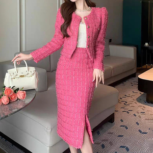 Zyht 74070 महिला दो-टुकड़ा सूट सर्दियों के वसंत शरद ऋतु ब्लेज़र मिडी स्कर्ट सादे रंग से बुना हुआ हुआ हुआ हुआ - Product Image 3