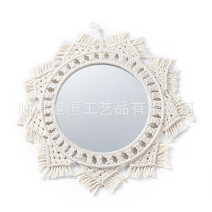 Handmade Bohemian Cosmetic <b>Mirror</b> With Cotton Lace Trim White Irregular Shape Decorative Home Wall <b>Hanging</b> 1PC - Product Image 4
