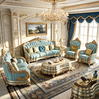 Canapé en cuir véritable de style européen, ensemble en forme de U de 124 pièces, couleur champagne, bois massif, détails sculptés double face, éponge