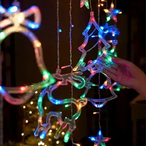 RGB Window Waterfall 3.5M Led Twinkle Star Tree Christmas string Curtain light For Balcony Ramadan Wedding Birthday Party Decor