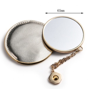 Small Round Metal Custom Cosmetic Pocket Make up Antique Gold Mirrors With Leather Cases and Tassels - Product Image 5
