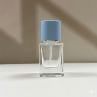 Flacons carrés en verre dépoli transparent de 30 ml pour sérum et emballages de luxe pour soins de la peau avec couvercle bleu (OEM)