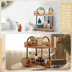 Wooden Vanity Cosmetic Storage Rack 2 Tier Circular Freestanding For Personal Care Products <b>Bathroom</b> Shelves - Product Image 4