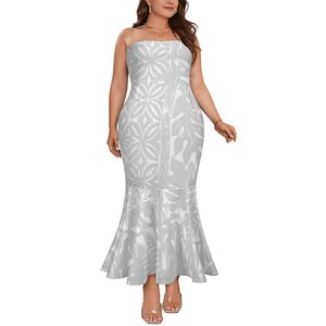 Drop Shipping abito bianco Sunday polinesiano samoano tribale lungo senza spalline a sirena - Product Image 5