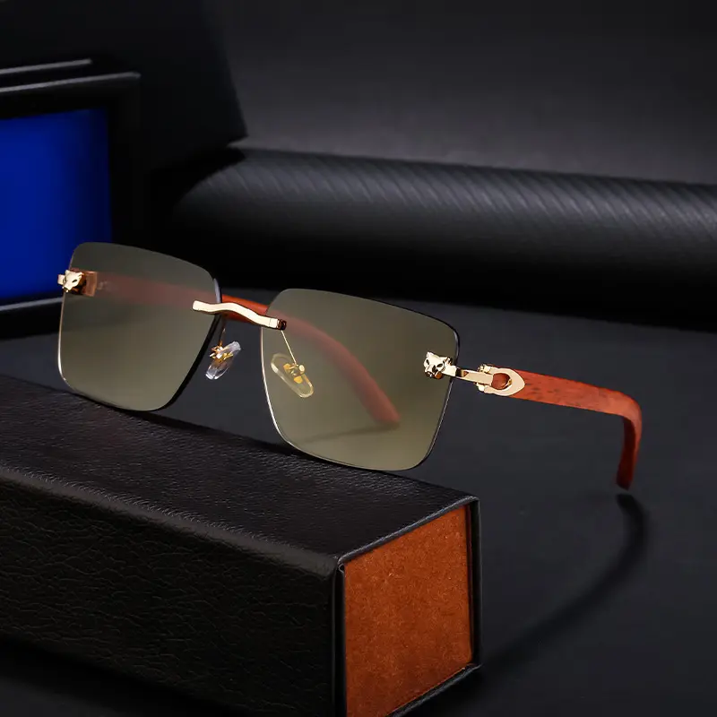 DOISYER Rimless Fashion Vintage Retro Designer Wood Grain Unisex UV400 Shades Sun Glasses Sunglasses for Women Men