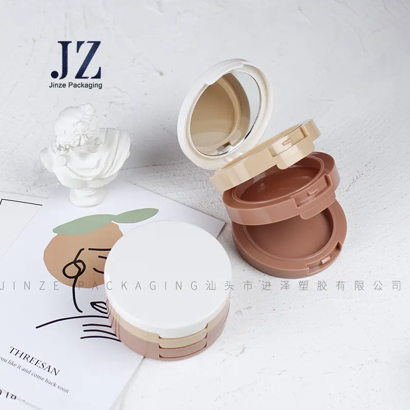 Многослойный круглый контейнер Jinze, компактная пудра, румяна, пустой затеняющий порошок, упаковка с зеркалом