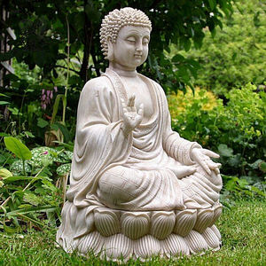Sculpture de <span class=keywords><strong>Bouddha</strong></span> <span class=keywords><strong>en</strong></span> marbre de <span class=keywords><strong>pierre</strong></span> naturelle sculptée à la main, siège de lotus, décoration de temple de jardin, taille personnalisée BLVE - Product Image 1