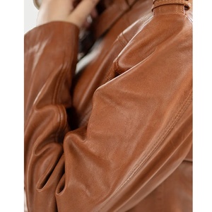 <b>Classic</b> Women's Genuine Sheep Leather Motorcycle Jacket Windproof V-neck Winter Design - Product Image 4