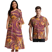Vêtements de couple personnalisés de haute qualité, chemise Aloha à manches courtes pour homme polynésien, robe élégante samoane pour femme, ensemble tribal Tapa pour couple