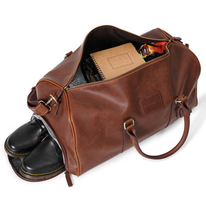 Direct Factory Supply Vintage Style Handmade PU Leather Travel Duffle Bag Trolley Luggage Bag with <b>Shoes</b> Compartment Bag - Product Image 6